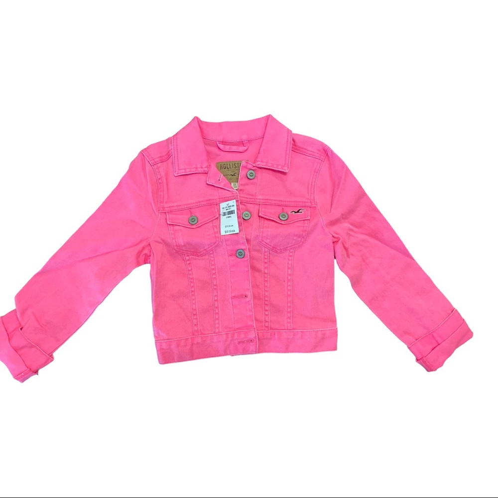 NWT HOLLISTER XS Hot PINK Denim JEAN JACKET Cropped